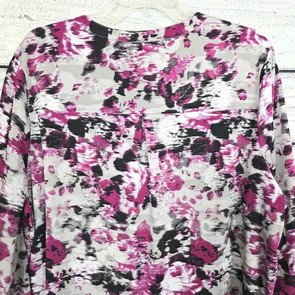 CJ Banks 2X Pink Gray Floral Long Sleeve Tunic - Picture 6 of 10